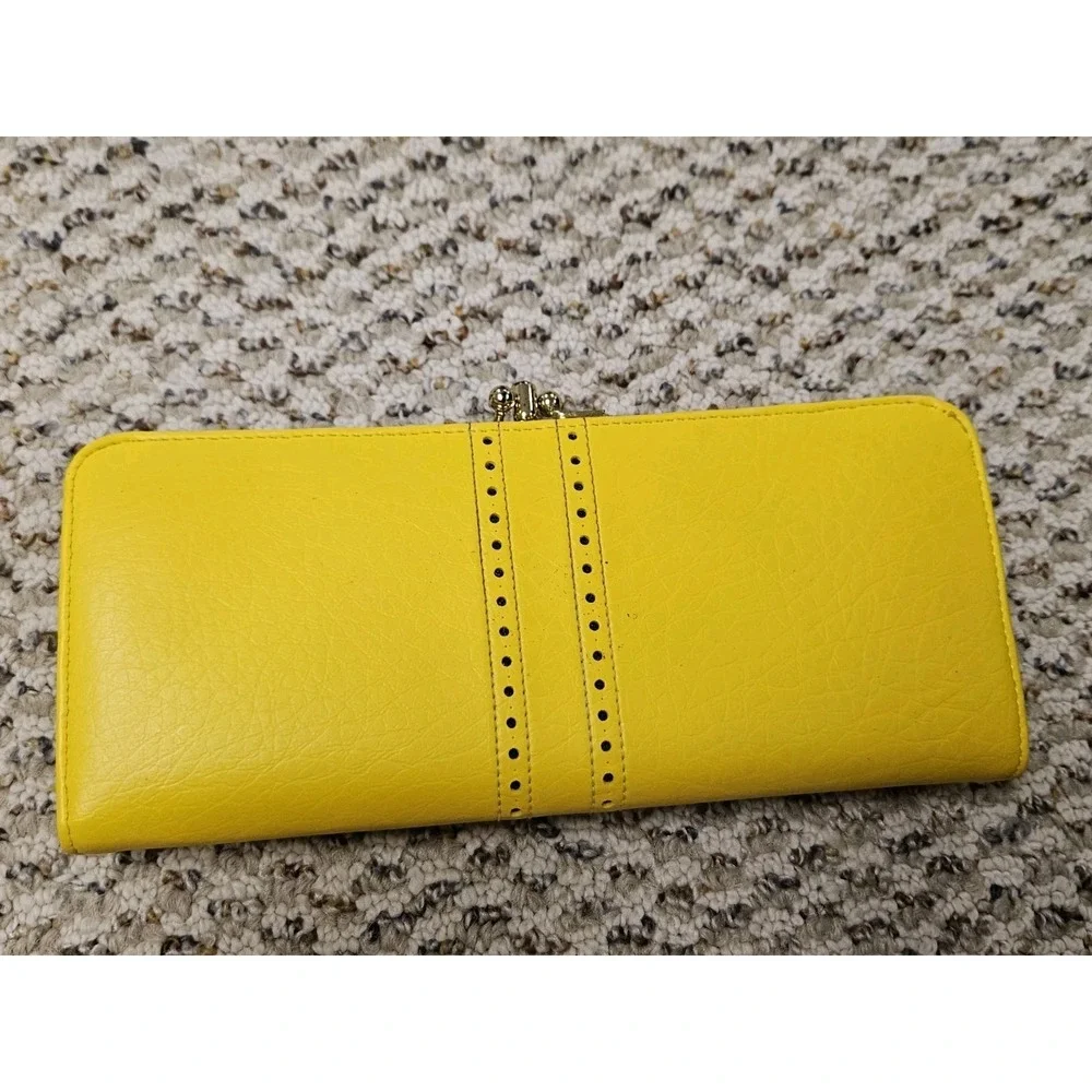New Vintage Baronet Leather Yellow‎ Wallet Credit Cards Kisslock Change Purse